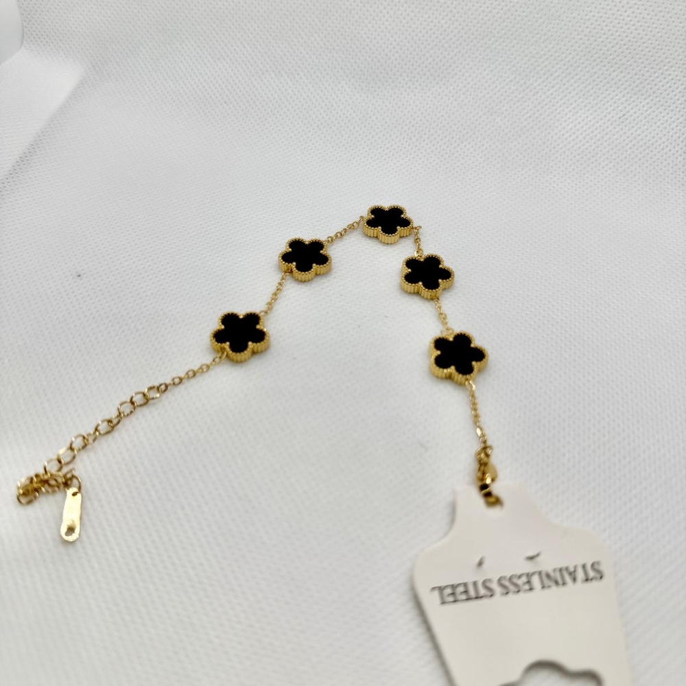 Gold and Black Floral Bracelet with Minimalist Design
